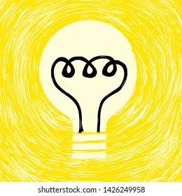 A light bulb shining brightly. Hand drawn vector illustration. 
