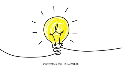 Light bulb with shining light. Cartoon style. Flat style. Hand drawn style. Doodle style. Symbol of creativity, innovation, inspiration, invention and ideas. Vector illustration