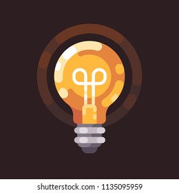 Light bulb shining in the dark flat illustration.