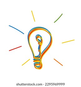 Light bulb shining line doodle icon. Idea symbol, creativity, invention concept. Colorful vector illustration isolated on white background
