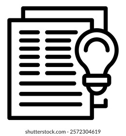 Light bulb is shining next to a document, symbolizing the process of brainstorming and developing innovative ideas