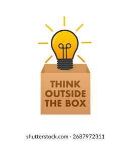 Light bulb shining outside box, illustrating thinking outside concept