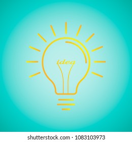 Light bulb with shining rays and "idea" word. Decoration for greeting cards, prints for clothes, posters, icon for apps and websites. Vector illustration, EPS10.