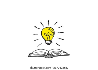 A light bulb show up from open book. Concept of idea's source. Cartoon vector illustration design