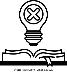 A light bulb is shown with an X over it
