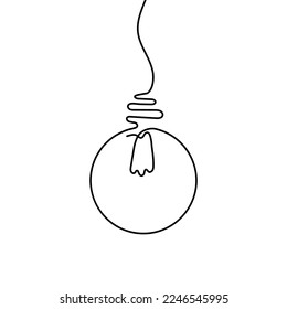 Light bulb sign in continuous line drawing style. Line art of lamp icon. Vector illustration. Abstract background