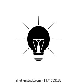 Light bulb silhouette with black light and rays. Bulb icon with concept of idea. Isolated vector illustration on white background. 