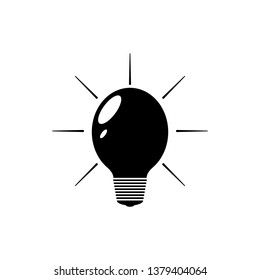 Light bulb silhouette with black light and rays. Bulb icon with concept of idea. Isolated vector illustration on white background. 