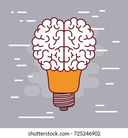 light bulb silhouette with brain shape on top with gray background vector illustration
