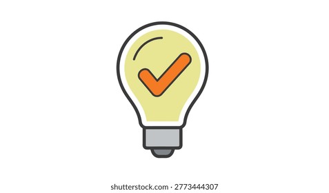A light bulb silhouette featuring an orange checkmark inside, symbolizing approval or innovation.