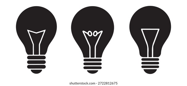 Conjunto de iconos de silueta de bombilla que representa la creatividad y la innovación de la idea
