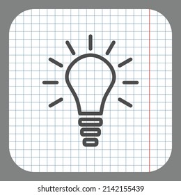 Light bulb simple icon. Flat desing. On graph paper. Grey background.ai