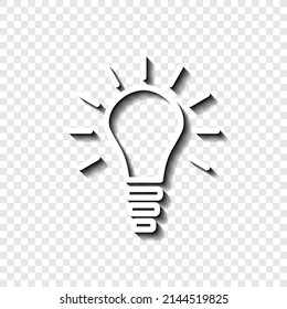 Light bulb simple icon. Flat desing. White with shadow on transparent grid.ai