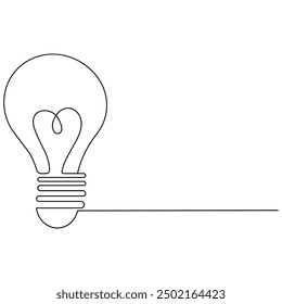 Light bulb single line art, continuous one line drawing of  Isolated outline vector art
