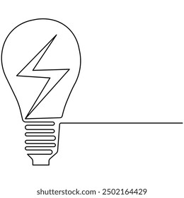 Light bulb single line art, continuous one line drawing of  Isolated outline vector art
