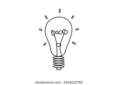  light bulb single line art design transparent background black and white 
