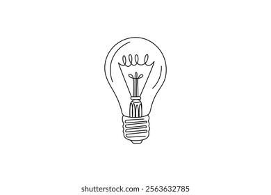  light bulb single line art design transparent background black and white 
