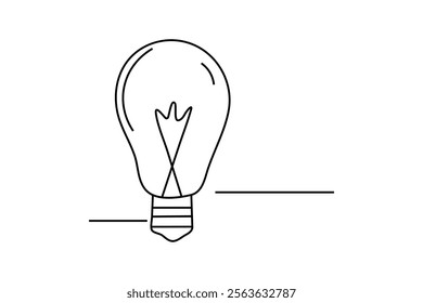  light bulb single line art design transparent background black and white 
