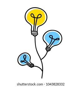 Light bulb sketch with concept of idea.  Hand drawn illustration isolated on white background.