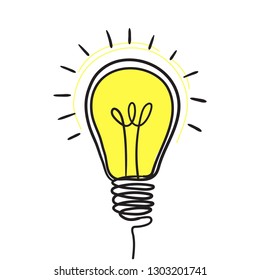 Light bulb sketch with concept of idea. Doodle hand drawn sign. Vector Illustration for design, print, web.