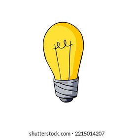 Light Bulb. Sketch drawn electric device. Cartoon doodle lighting concept and idea. Solution and creative