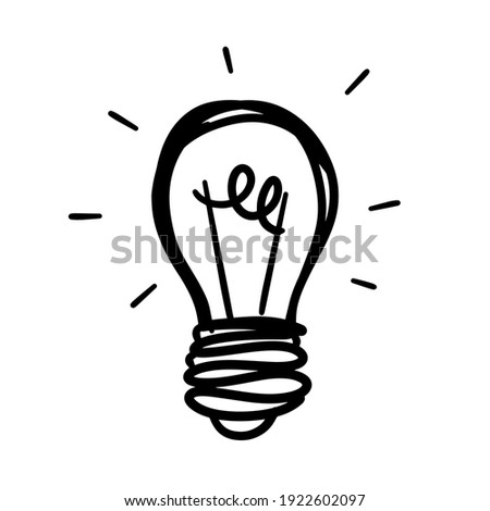 Light Bulb. Sketch of an electric device. Cartoon doodle lighting concept and ideas. Black and white illustration.