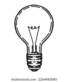 Light bulb sketch. Idea abstract symbol, electric light, energy concept outline clip art. Hand drawn vector illustration isolated on white..