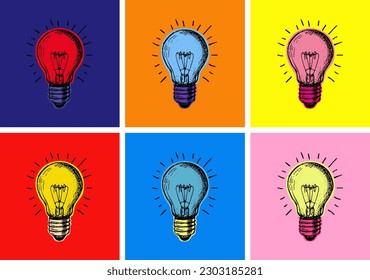 Light Bulb Sketch. Linear Glowing light bulb. Electric light, energy concept illumination Memphis. Pop Art Style