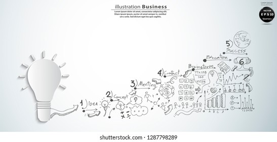 Light bulb with  Sketch  plan Business  icon various  - Creativity modern Idea and Concept illustration -Vector 