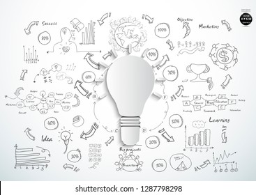 Light bulb with  Sketch  plan Business  icon various  - Creativity modern Idea and Concept illustration -Vector 