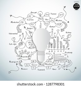 Light bulb with  Sketch  plan Business  icon various  - Creativity modern Idea and Concept illustration -Vector 