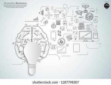 Light bulb with  Sketch  plan Business  icon various  - Creativity modern Idea and Concept illustration -Vector 