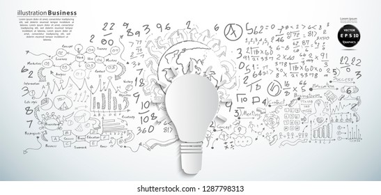 Light bulb with  Sketch  plan Business  icon various  - Creativity modern Idea and Concept illustration -Vector 