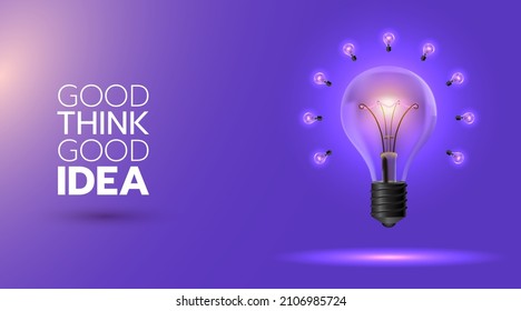 Light bulb with a small bulb halo on a purple background for creative work.