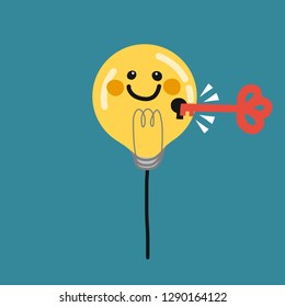 Light bulb smile face balloon and key hold vector illustration, business concept