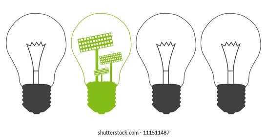 Light bulb and solar panel inside. Alternative energy concept vector background against pollution