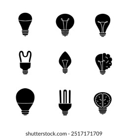 Light bulb solid icon collection. glyph hand drawn style. isolated illustration