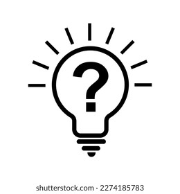 Bombilla con rayos brillantes y signos de interrogación. Icono de la línea de la lámpara y los signos de interrogación. Luz de Idea con icono Aprobado. Icono de consejo rápido del concepto de solución de pensamiento de firma de ideas. línea LightBulb de vidrio.