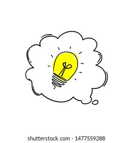 light bulb and speech bubble handdrawn doodle style cartoon vector symbol for idea