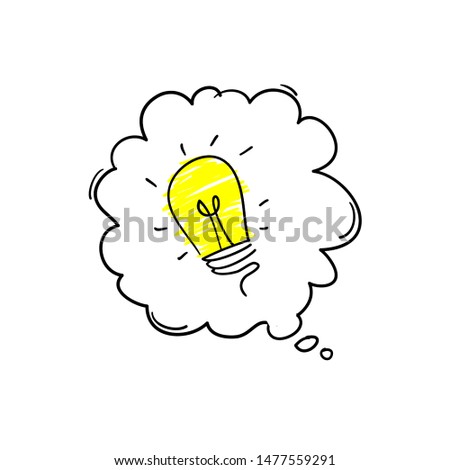 light bulb and speech bubble handdrawn doodle style cartoon vector symbol for idea
