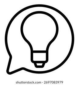 Lâmpada com ícone da linha da bolha da fala, conceito de eletricidade. Gráficos vetoriais. Sinal de lâmpada no fundo branco, ícone de estilo de contorno para design móvel ou web