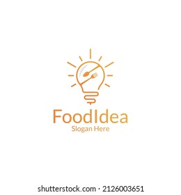 light bulb with spoon and fork. food idea logo design