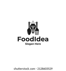 light bulb with spoon and fork. food idea logo design