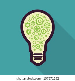 Light bulb with sprockets, retro poster, energy saving and light concept, vector icon