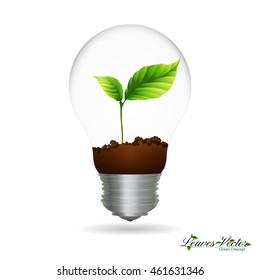 Light Bulb with sprout inside, eco  concept,save energy  icon,Green  plant,silhouettes of leaves,tree branch