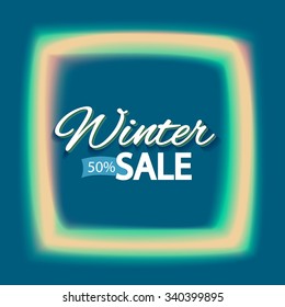Light Bulb in the Square. Frame with Lights, seasonal discounts. Scalable with bright light  as a frame for text. Winter promotions, discounts and offers for your business. Volume label. Vector 