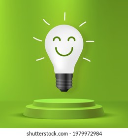 Bombilla de luz sobre el podio, concepto de energía sostenible, innovación en energías renovables