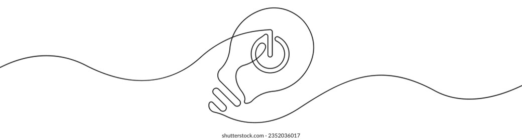 Light bulb with start button line continuous drawing vector. One line Idea symbol vector background. Innovation lamp icon. Continuous outline of a A garland of lamps.