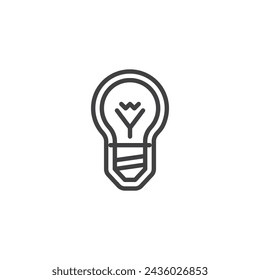 Icono de línea de la etiqueta engomada de la bombilla. signo de estilo lineal para el concepto móvil y el diseño web. Icono de vector de contorno de etiqueta o pegatina en forma de bombilla. Idea Lámpara Símbolo, ilustración de logotipo. Gráficos vectoriales