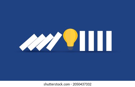 Light bulb stopping domino effect, Risk management, Concept inspiration business